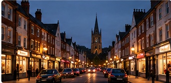 A local high street in the evening